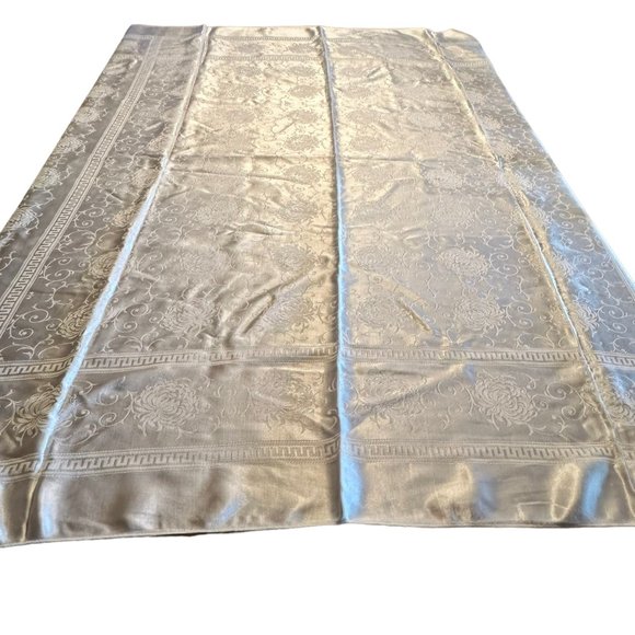 Sold🎈Damask Tablecloth Rectangular Floral Swirl Greek Key Border White - Picture 3 of 11